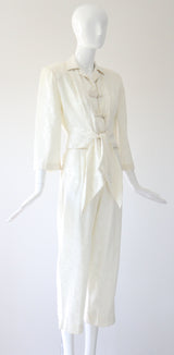 "Ivory Brocade" Vintage 1940's Ivory Floral Silk Brocade Loungewear Set UK 4 US 0