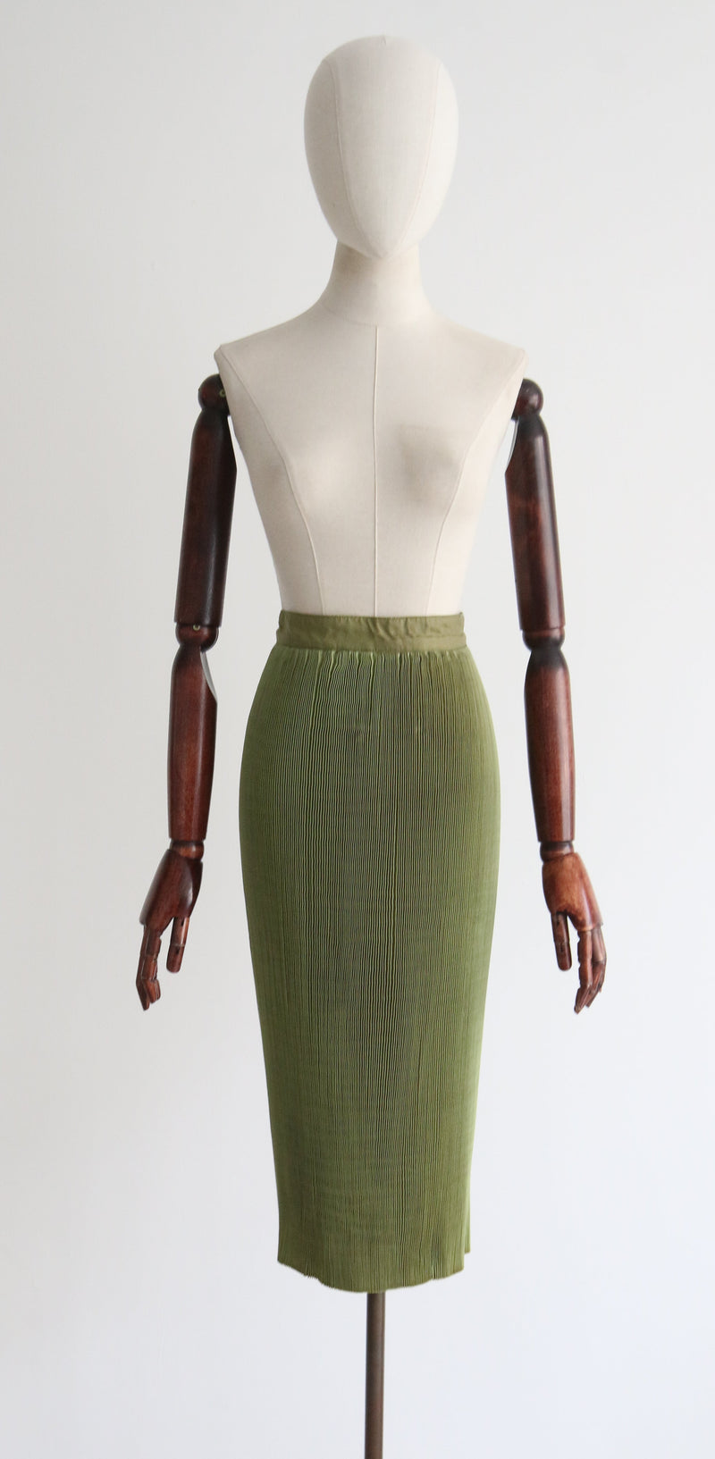 "Fortuny Pleats" Vintage 1930's Olive Green Accordion Pleated Skirt UK 10 US 6