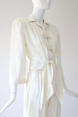 "Ivory Brocade" Vintage 1940's Ivory Floral Silk Brocade Loungewear Set UK 4 US 0