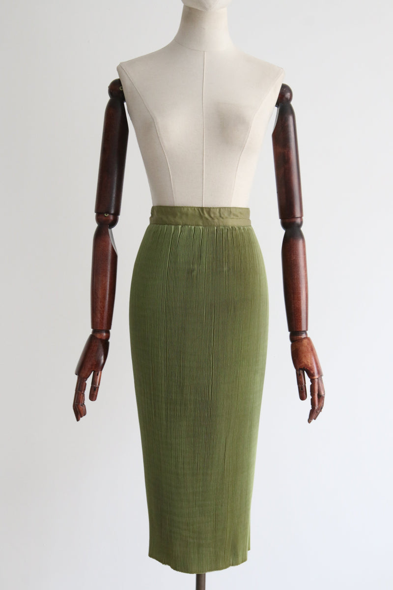"Fortuny Pleats" Vintage 1930's Olive Green Accordion Pleated Skirt UK 10 US 6