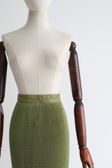 "Fortuny Pleats" Vintage 1930's Olive Green Accordion Pleated Skirt UK 10 US 6