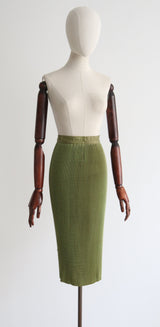 "Fortuny Pleats" Vintage 1930's Olive Green Accordion Pleated Skirt UK 10 US 6