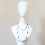 "Sapphire Blue Rhinestones" Vintage 1920's Gold Woven Chain & Rhinestone Bead Necklace