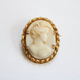 "Cream Cameo" Vintage 1930's Brass & Celluloid Cameo Brooch