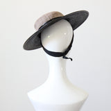 "Tailored Straw" Vintage 1940's Black Straw Tilted Saucer Hat