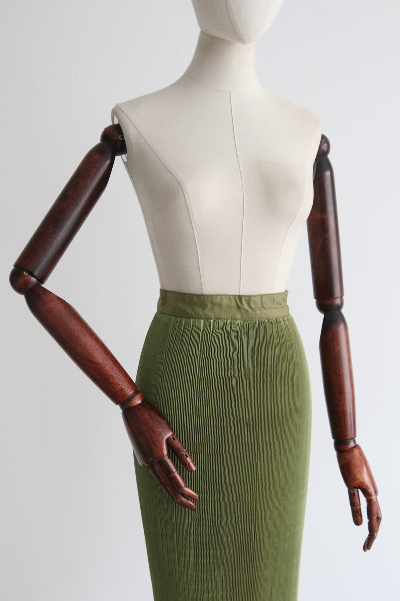 "Fortuny Pleats" Vintage 1930's Olive Green Accordion Pleated Skirt UK 10 US 6