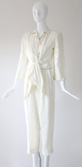 "Ivory Brocade" Vintage 1940's Ivory Floral Silk Brocade Loungewear Set UK 4 US 0