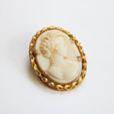 "Cream Cameo" Vintage 1930's Brass & Celluloid Cameo Brooch