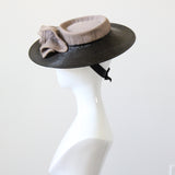 "Tailored Straw" Vintage 1940's Black Straw Tilted Saucer Hat