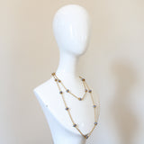 "Sapphire Blue Rhinestones" Vintage 1920's Gold Woven Chain & Rhinestone Bead Necklace