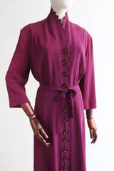 "Violet Silk" Vintage 1940's Violet Crepe Silk Scalloped Dress UK 16 US 12