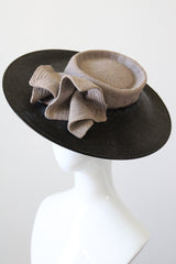 "Tailored Straw" Vintage 1940's Black Straw Tilted Saucer Hat