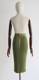 "Fortuny Pleats" Vintage 1930's Olive Green Accordion Pleated Skirt UK 10 US 6