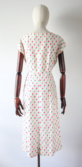 "Raw Silk Rose Buds" Vintage 1950's Raw Silk Rose Print Dress and Jacket UK 8-10 US 4-6