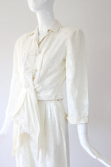 "Ivory Brocade" Vintage 1940's Ivory Floral Silk Brocade Loungewear Set UK 4 US 0