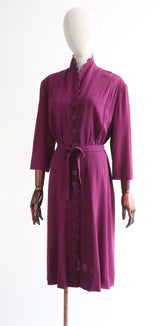 "Violet Silk" Vintage 1940's Violet Crepe Silk Scalloped Dress UK 16 US 12