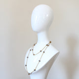 "Sapphire Blue Rhinestones" Vintage 1920's Gold Woven Chain & Rhinestone Bead Necklace