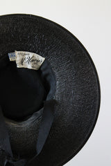 "Tailored Straw" Vintage 1940's Black Straw Tilted Saucer Hat