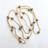 "Sapphire Blue Rhinestones" Vintage 1920's Gold Woven Chain & Rhinestone Bead Necklace