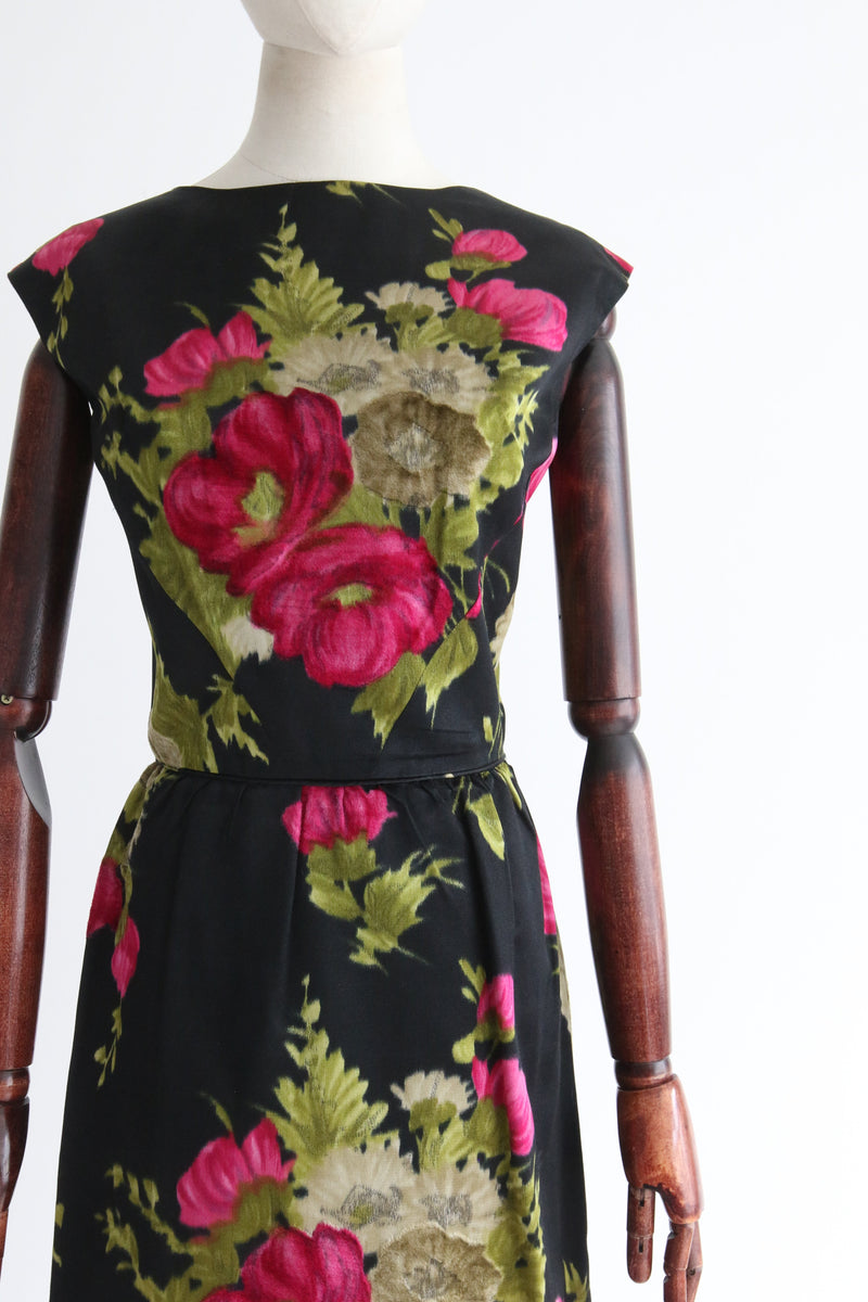 "Silk Velvet Florals & Satin" Vintage 1950's Floral Dress & Jacket UK 10 US 6