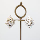 "Filigrée Enamel" Vintage 1940's White Filigrée  Enamel Clip on Earrings