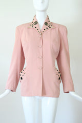 "Black Floral Beadwork" Vintage 1940's Pink Beaded Jacket UK 12 US 8
