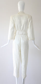 "Ivory Brocade" Vintage 1940's Ivory Floral Silk Brocade Loungewear Set UK 4 US 0