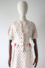 "Raw Silk Rose Buds" Vintage 1950's Raw Silk Rose Print Dress and Jacket UK 8-10 US 4-6