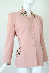 "Black Floral Beadwork" Vintage 1940's Pink Beaded Jacket UK 12 US 8