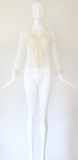"Embroidered Cotton" Antique Edwardian White Cotton Embroidered Blouse UK 8 US 4