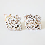 "Filigrée Enamel" Vintage 1940's White Filigrée  Enamel Clip on Earrings