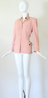 "Black Floral Beadwork" Vintage 1940's Pink Beaded Jacket UK 12 US 8