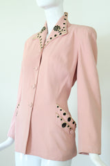 "Black Floral Beadwork" Vintage 1940's Pink Beaded Jacket UK 12 US 8
