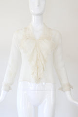 "Embroidered Cotton" Antique Edwardian White Cotton Embroidered Blouse UK 8 US 4