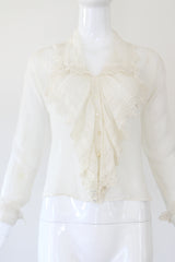 "Embroidered Cotton" Antique Edwardian White Cotton Embroidered Blouse UK 8 US 4
