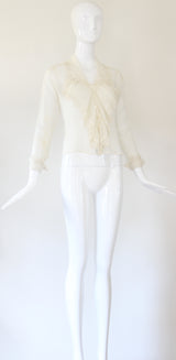 "Embroidered Cotton" Antique Edwardian White Cotton Embroidered Blouse UK 8 US 4