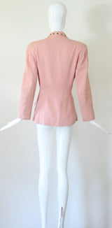 "Black Floral Beadwork" Vintage 1940's Pink Beaded Jacket UK 12 US 8