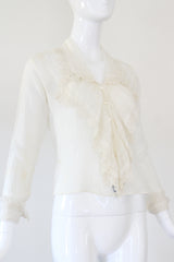 "Embroidered Cotton" Antique Edwardian White Cotton Embroidered Blouse UK 8 US 4