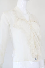 "Embroidered Cotton" Antique Edwardian White Cotton Embroidered Blouse UK 8 US 4