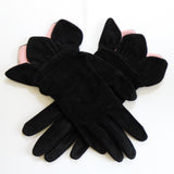 "Black Velvet Petals" Vintage 1950's Black Velvet Pink Petal Gloves Size 7