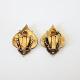 "Filigrée Enamel" Vintage 1940's White Filigrée  Enamel Clip on Earrings