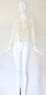 "Embroidered Cotton" Antique Edwardian White Cotton Embroidered Blouse UK 8 US 4