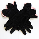 "Black Velvet Petals" Vintage 1950's Black Velvet Pink Petal Gloves Size 7