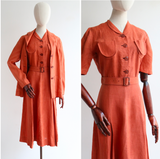 "Terracotta Linen" Vintage Late 1930's Terracotta Linen Dress & Jacket UK 12 US 8