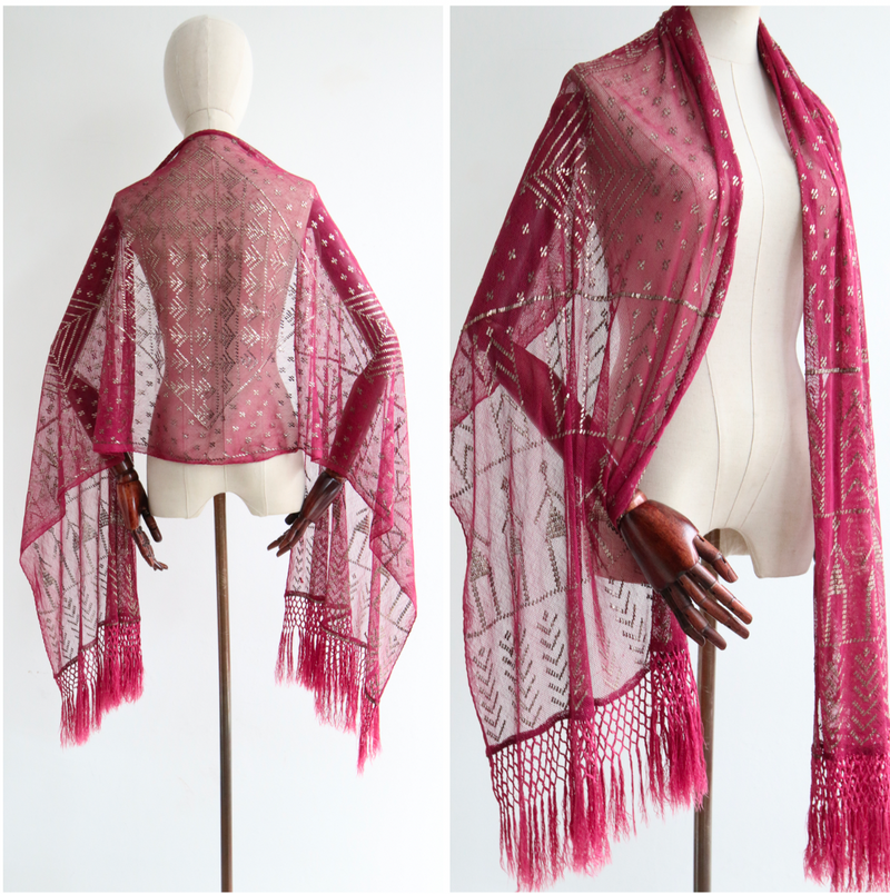 "Ruby Wine Assuit" Vintage 1920's Ruby Wine Assuit Shawl