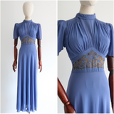 "Cornflower Blue Silk & Lamé" Vintage 1930's Cornflower Blue Silk & Lamé Dress UK 8 US 4