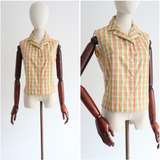 "Pastel Plaid" Vintage 1950's Pastel Plaid Print Blouse UK 10 US 6