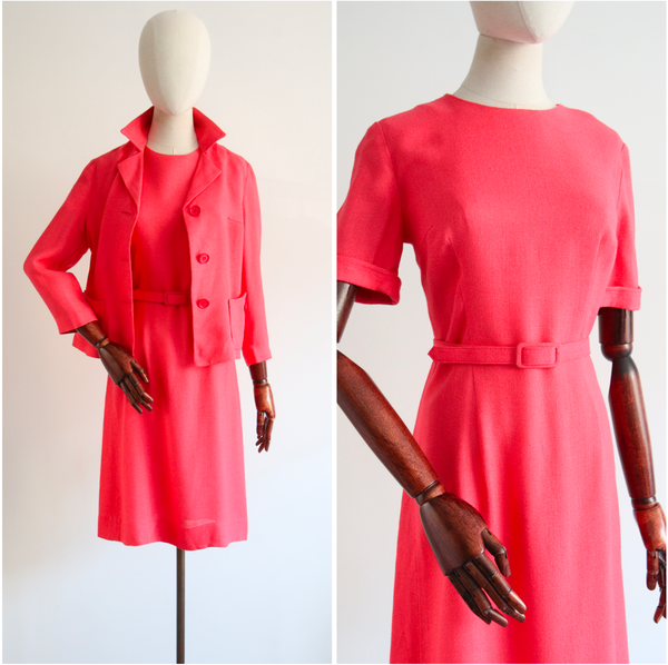 "Coral Amaranth" Vintage 1960's Coral Amaranth Dress & Jacket Set UK 10 US 6