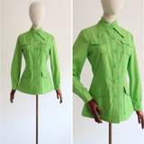 "Pear Green" Vintage 1970's Pear Green Safari Jacket UK 10 US 6
