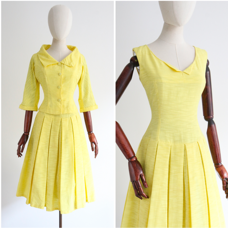 "Daffodil Yellow" Vintage 1950's Daffodil Yellow Dress & Jacket UK 10 US 6